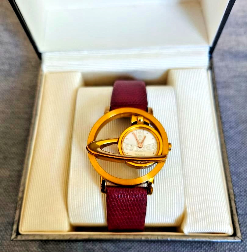 Vivienne Westwood VW-77A3 Circle Orb Watch Rose Gold Red Leather Box Japan
