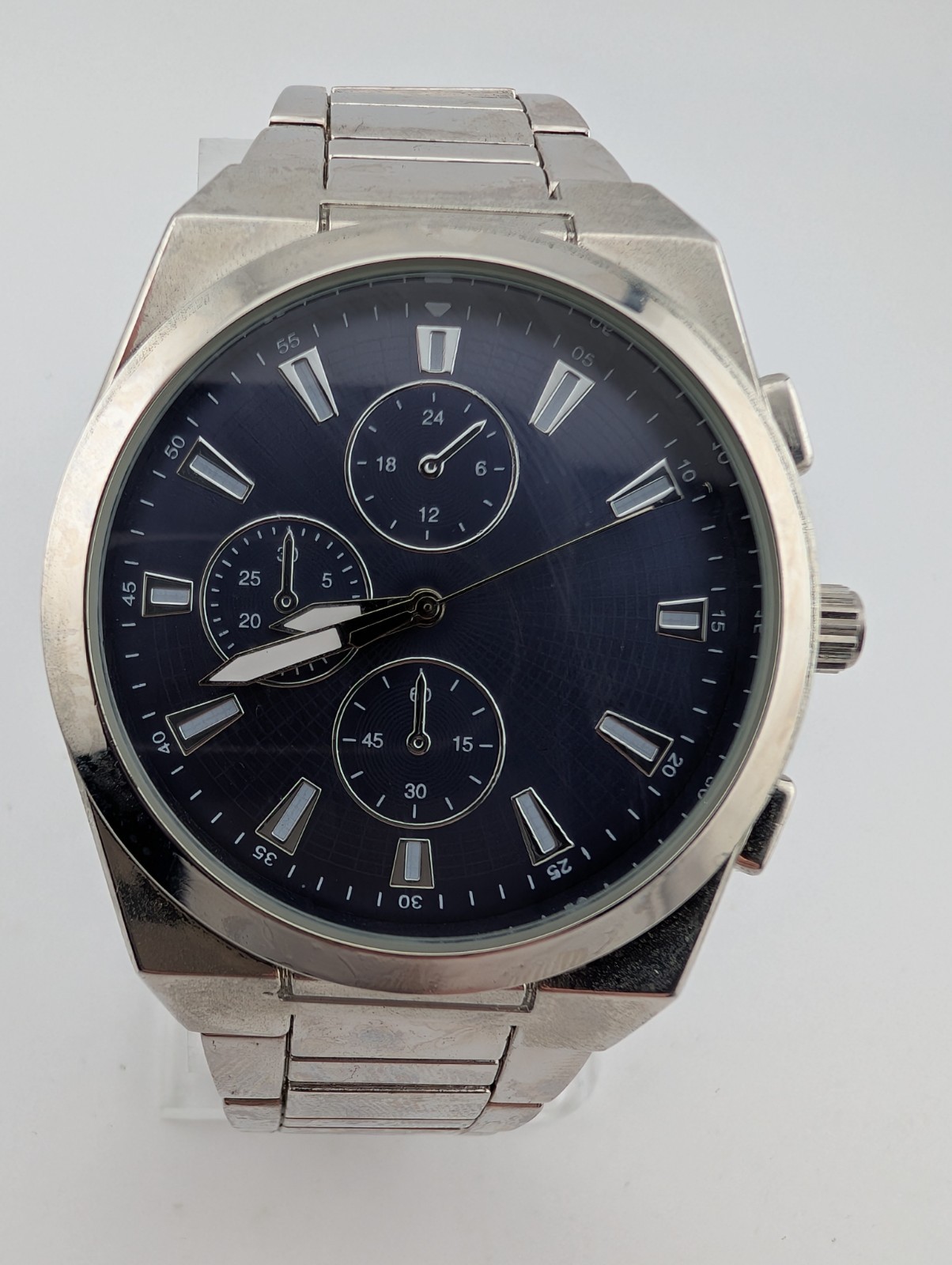 Accutime Watch Men 42mm Case Blue Dial 8.25″ Band- New Battery
