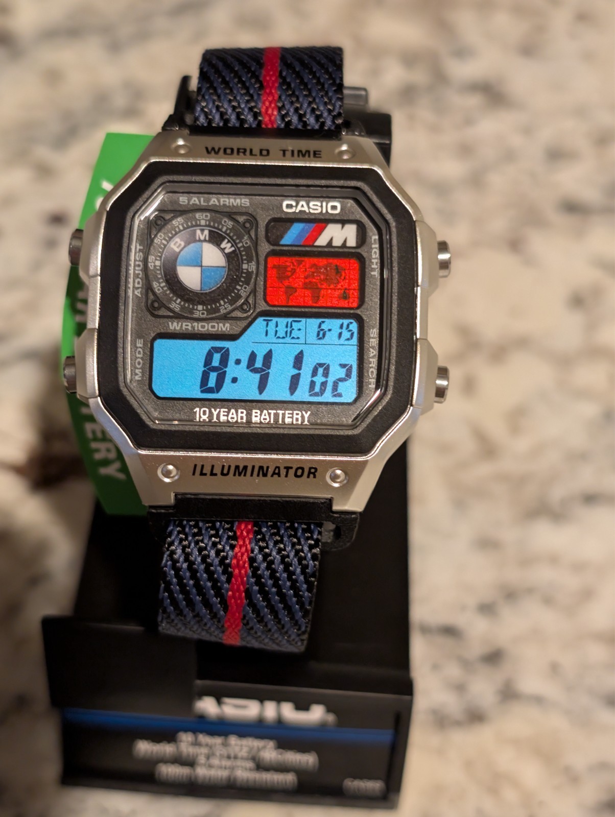 Casio AE1200 Watch, Theme Blue Red Filters, Nylon Strap | Sports Car