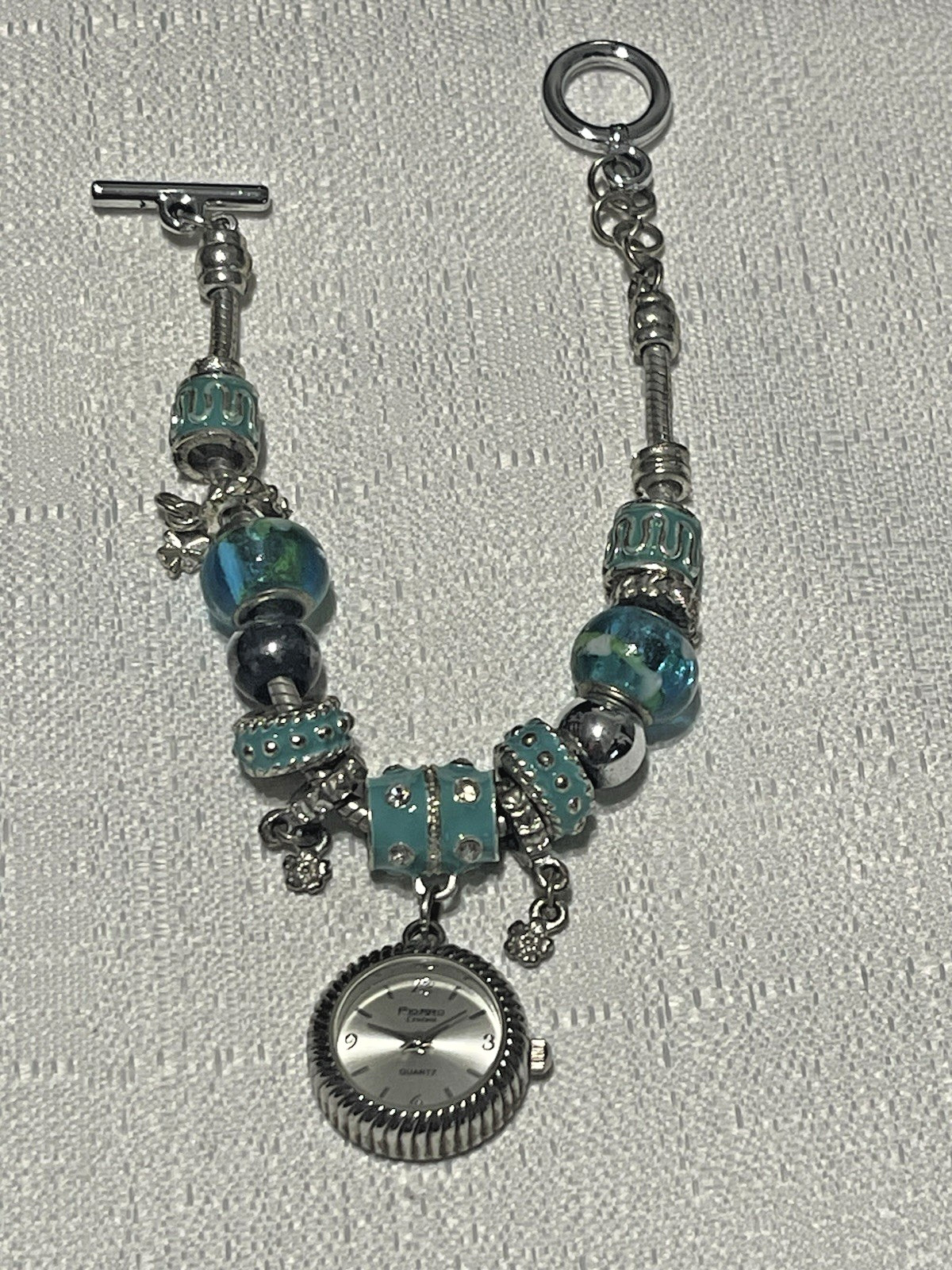 Figaro Couture Assorted Blue Beaded Charm Bracelet Watch