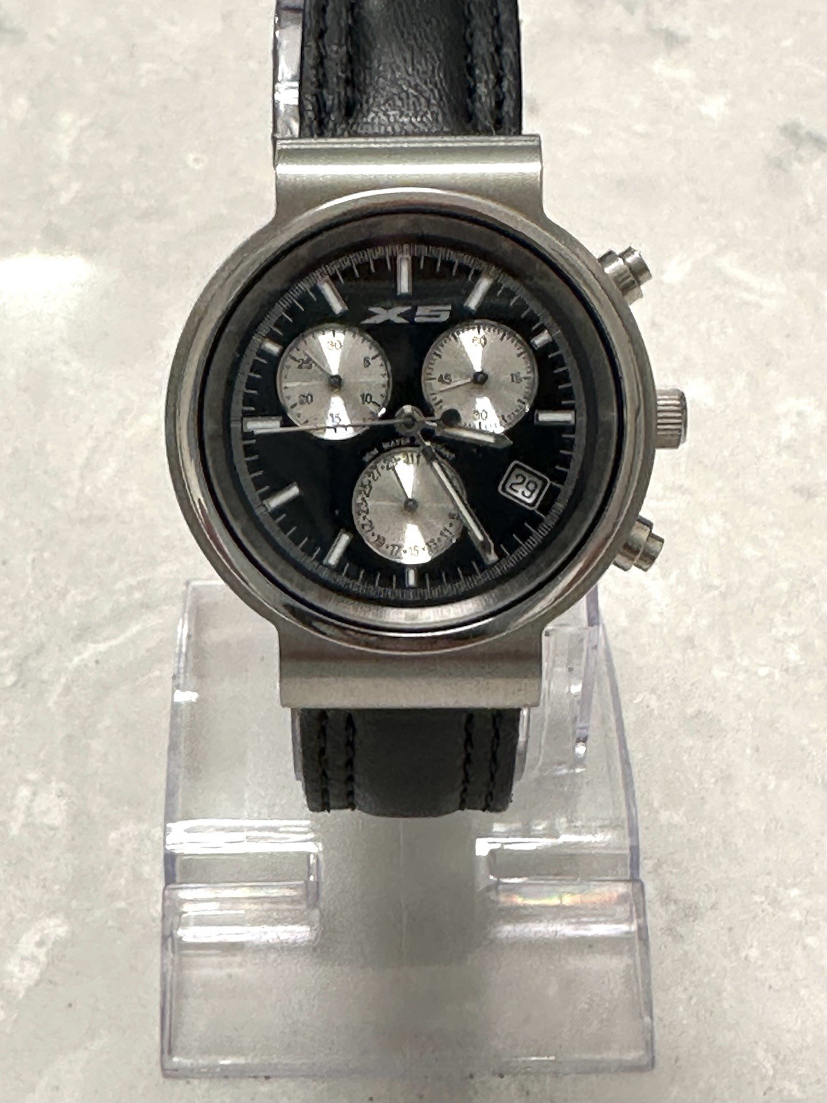 Men’s BMW X5 Stainless Steel/Swiss Movement/Black Leather Band Chronograph Watch