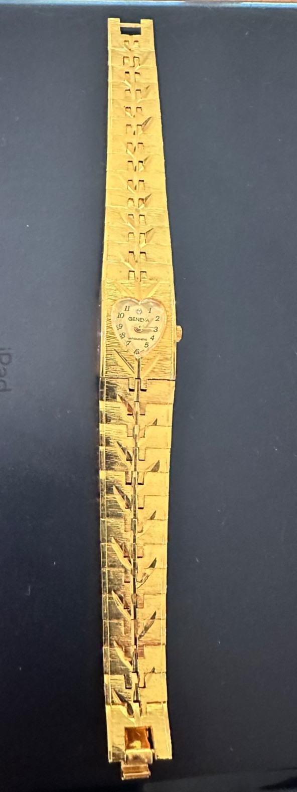 Geneva Antimagnetic Manual Watch Heart Shaped Bezel Brushed Gold Band Japan movt