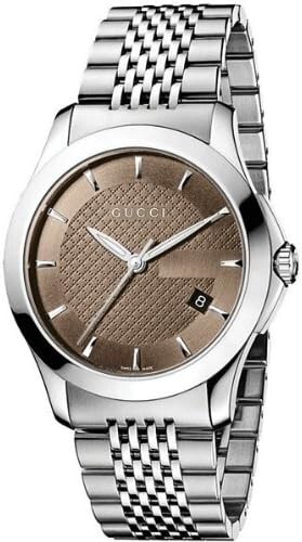 GUCCI YA126406 Brown Dial G Timeless Date 126.4 Series Silver Tone Men’s Watch
