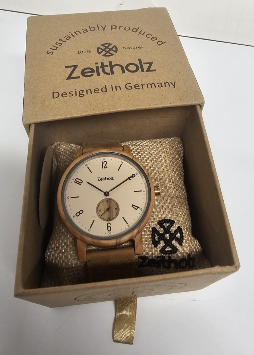 Zeitholz Amtsberg Olive Wood Watch – Designed in Germany – 42mm – New