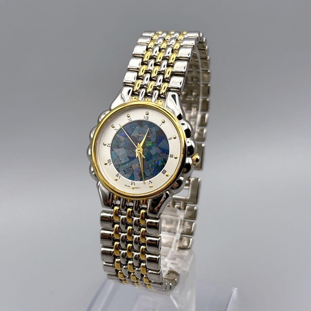 Casablanca Vintage Quartz Mens Watch Mosaic Opal Dial Roman Silver Gold 32mm