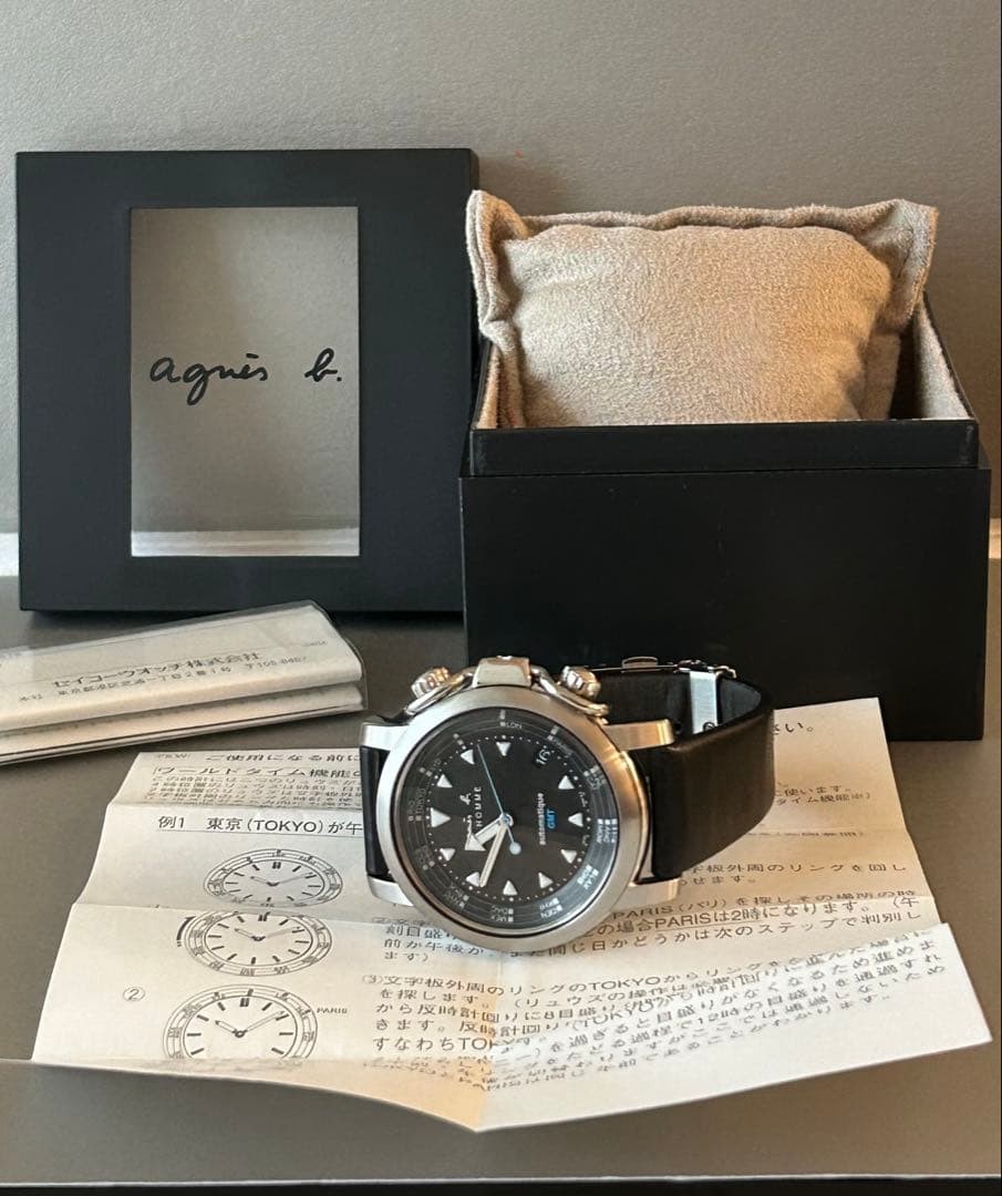 Agnes b. Automatic Watch GMT World Timer Vintage Black Dial 43mm