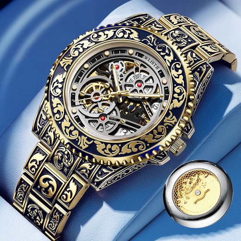 Automatic Mechanical Watch For Men Retro Luminous Stainless Steel Strap Reloj