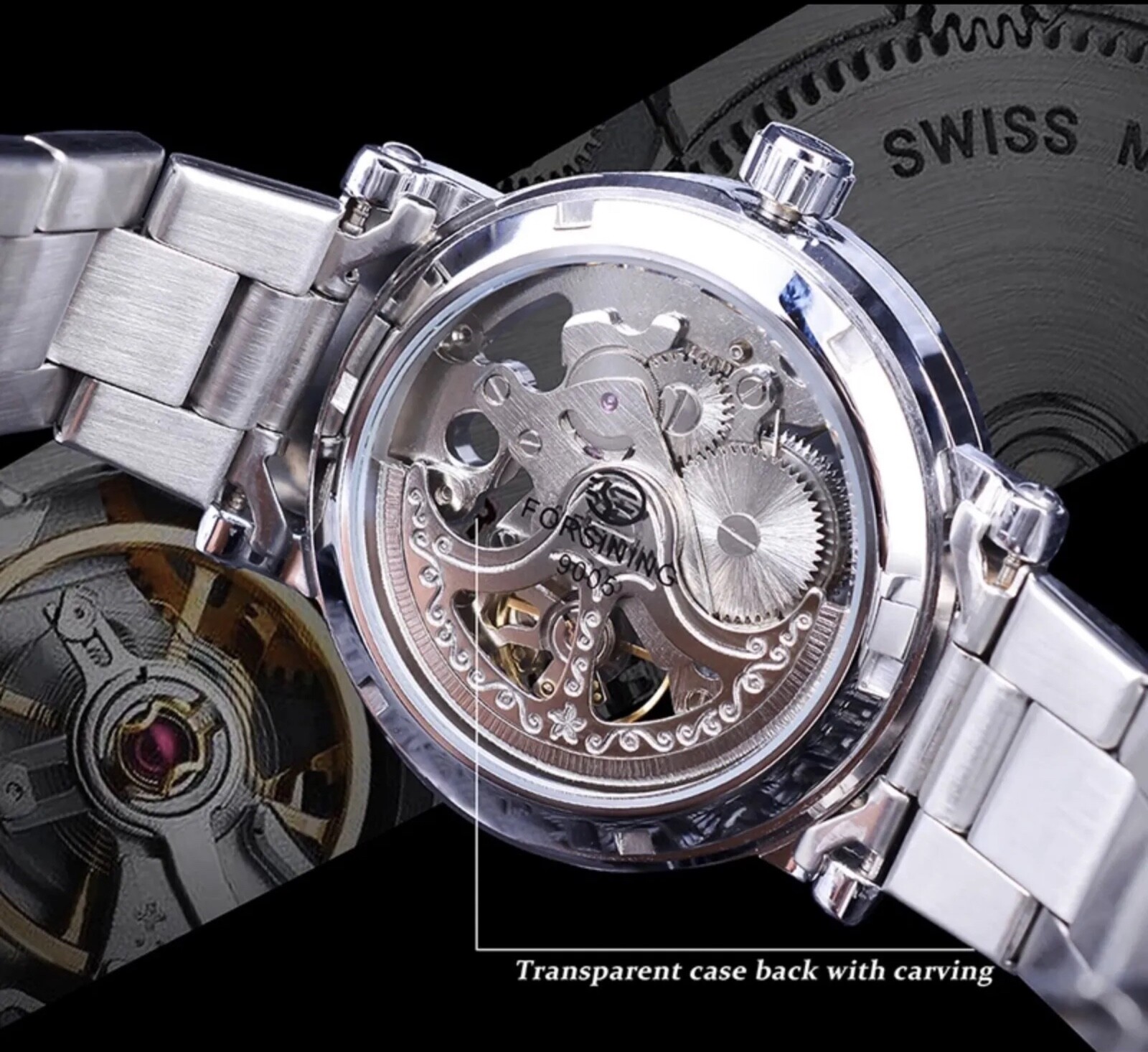 Forsining mens automatic skeleton style watch with band style and color options