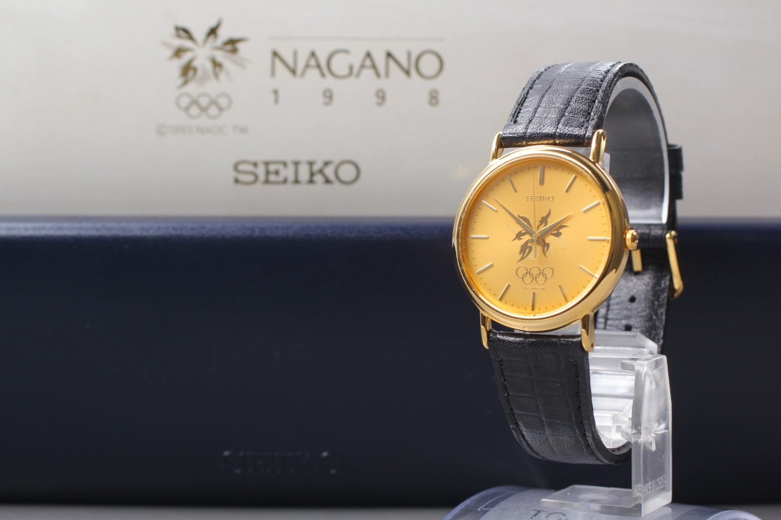 Vintage 1997【MINT w/ BOX】 Seiko Nagano Olympic 7N21-8A00 Gold Quartz Men’s Watch