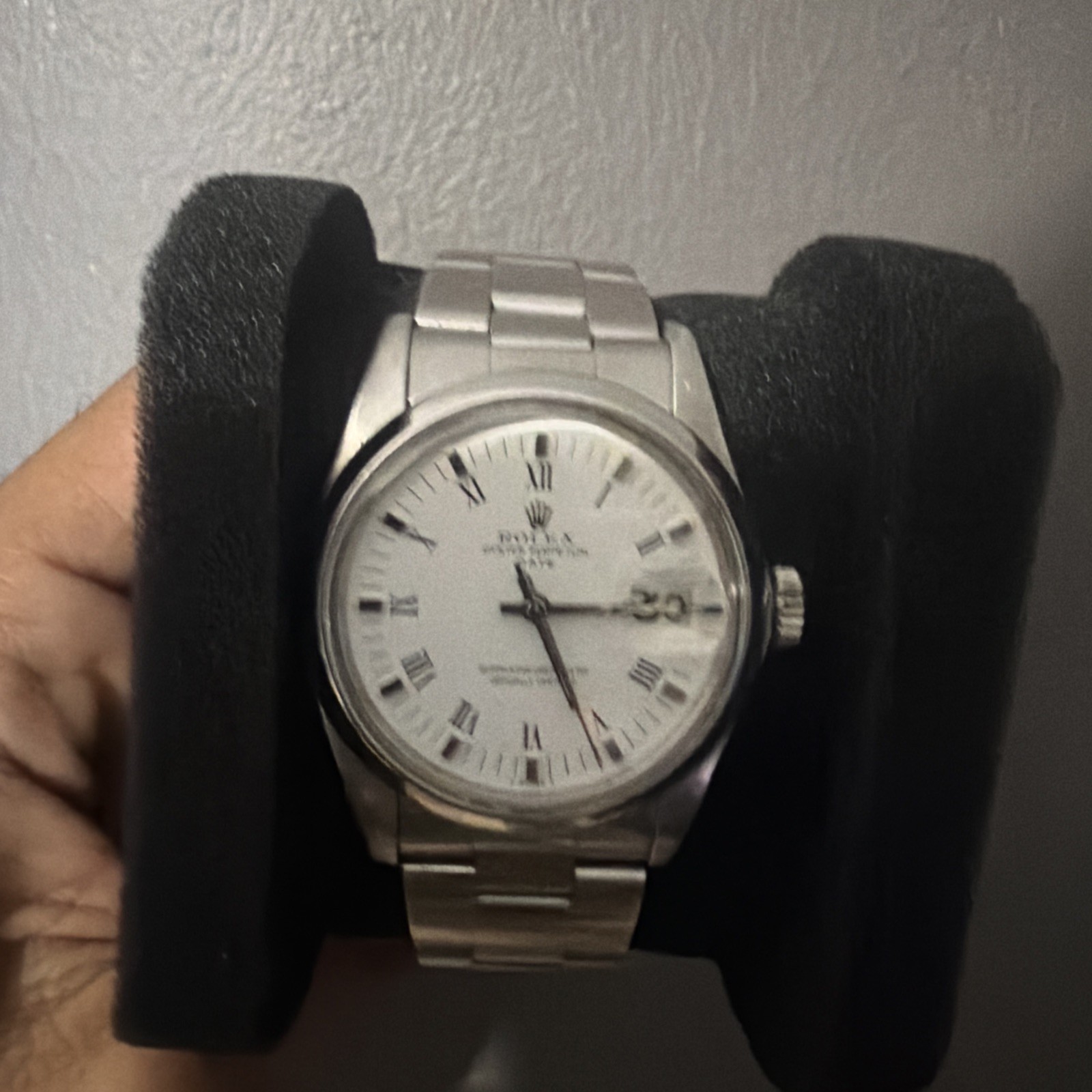 Rolex Date 1500 Oyster Perpetual White Roman Steel Automatic Wristwatch