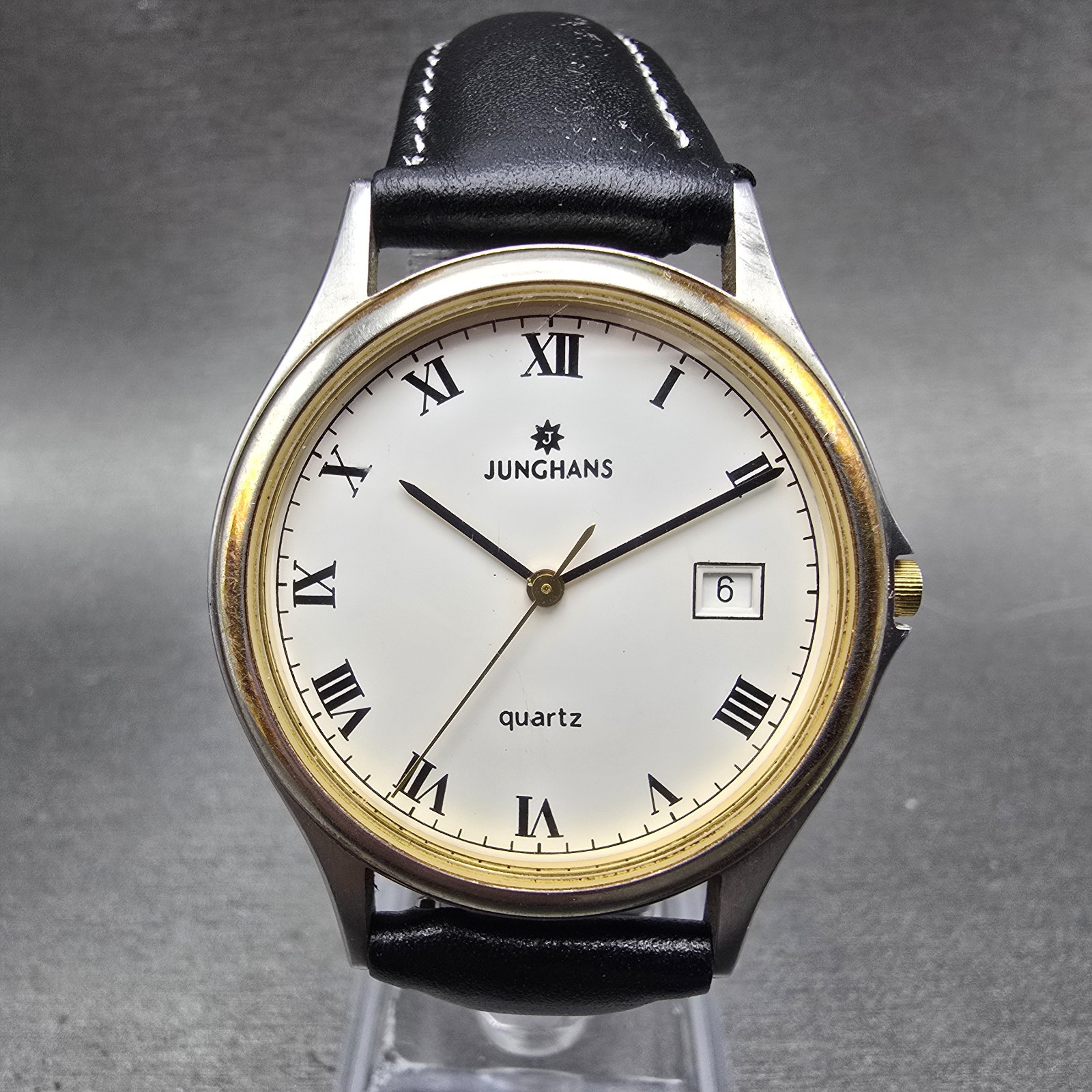 Junghans Watch Men 35mm White Dial Two Tone Date Round Leather New Battery