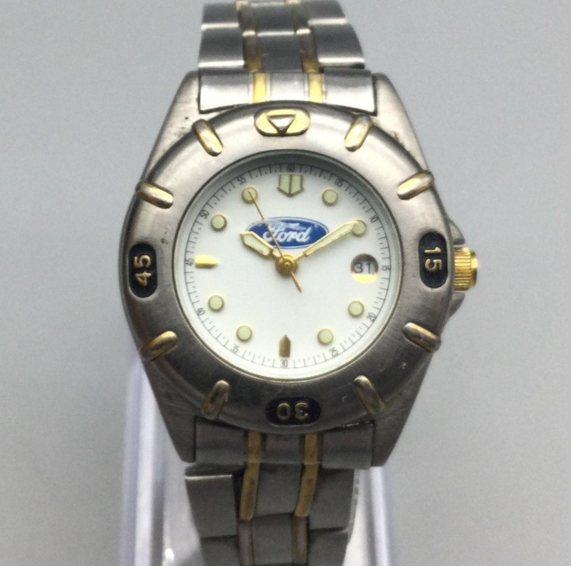 Vintage Ford Motor Company Logo Watch Women 30mm Two-Tone Date New Battery 6″