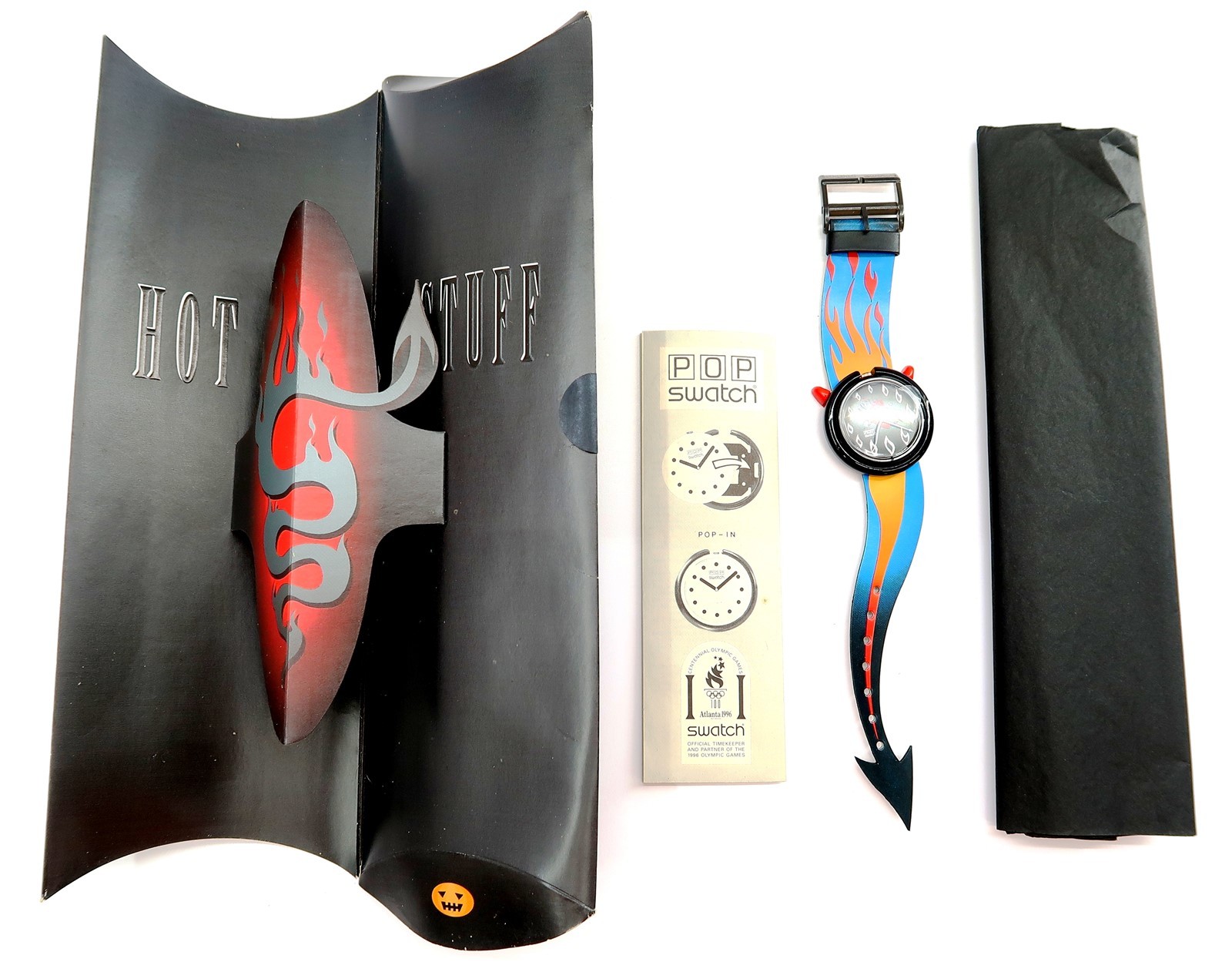 Swatch POP Watch HOT STUFF Devil PMB103 Halloween 1995 Special Package Set N1