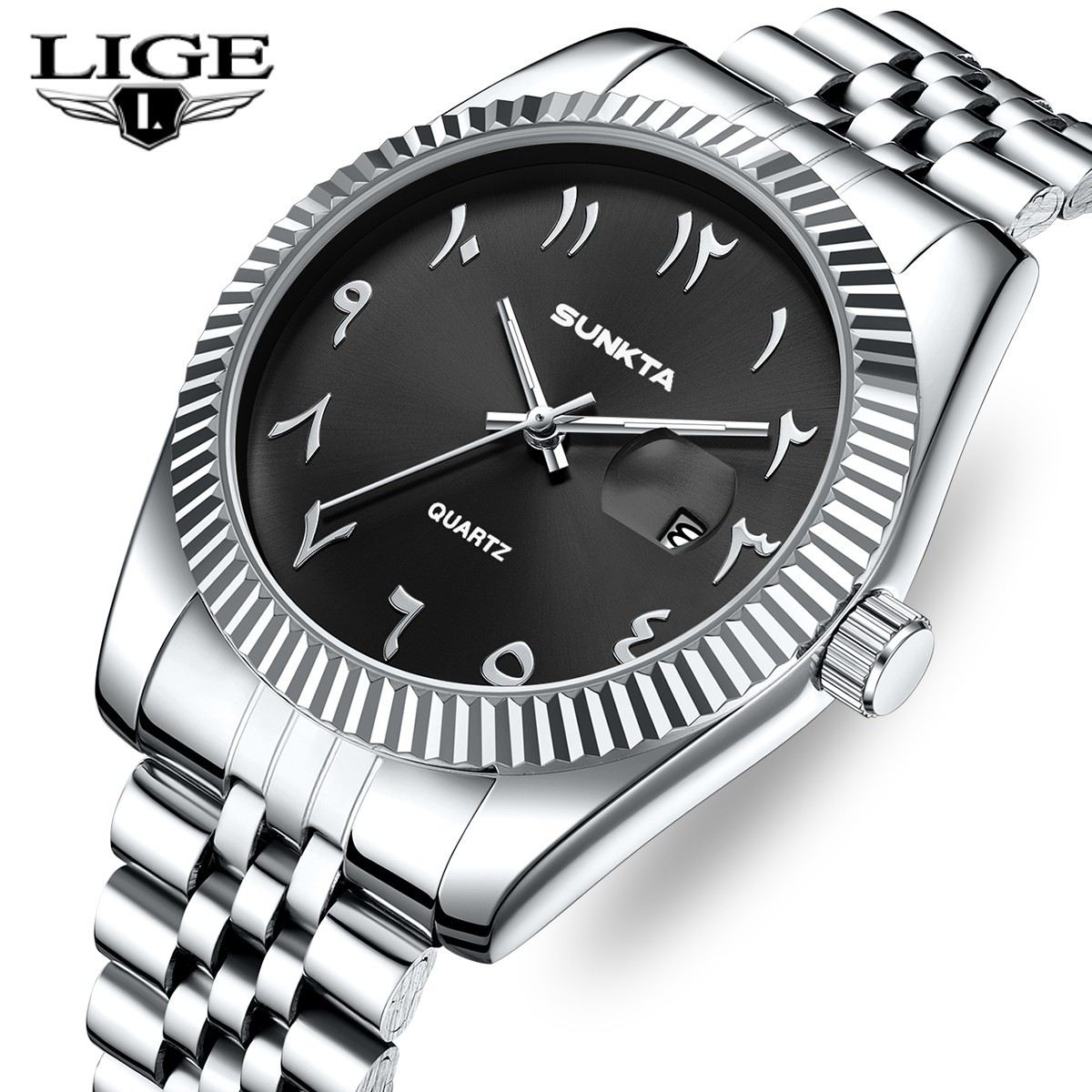 Men’s Fashion Watch Stainless Steel Date Luminous Waterproof Quartz Wristwatch