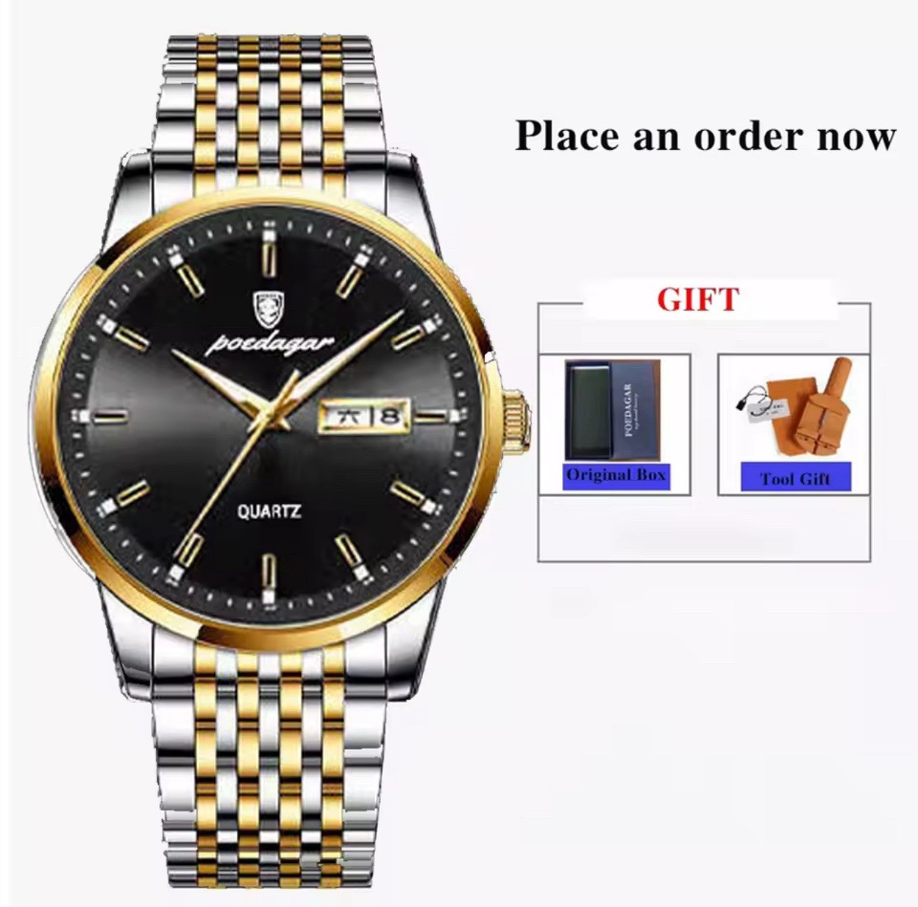 Men Watch Luxury Waterproof Luminous Date Week Stainless Steel Mens Quartz Watch