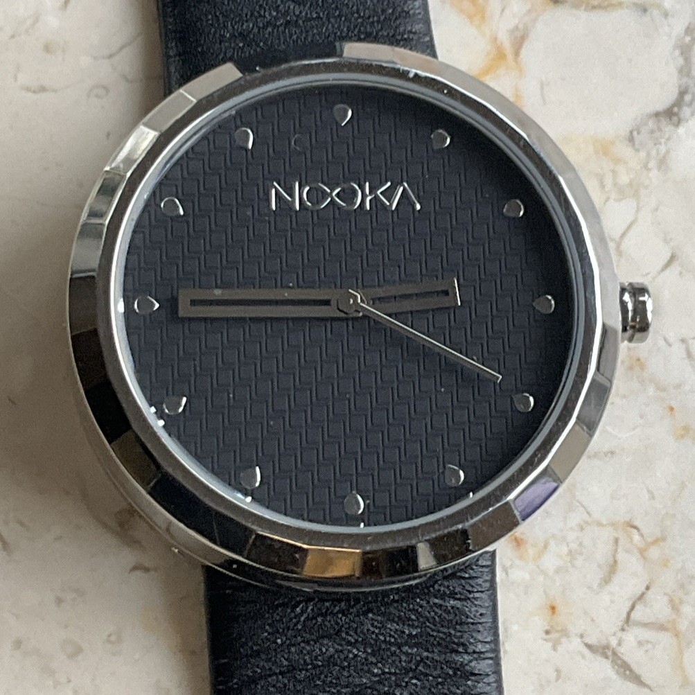 NOOKA NK 360 degree rotating face Black Watch with case needs battery UNTESTED