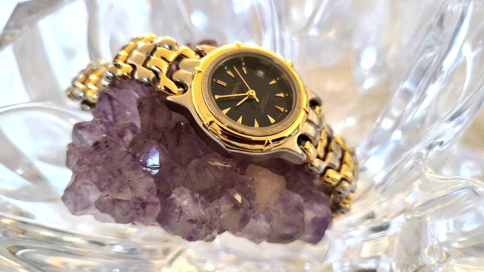Sasson Two-Tone Bracelet Blue Dial Date Ladies Watch