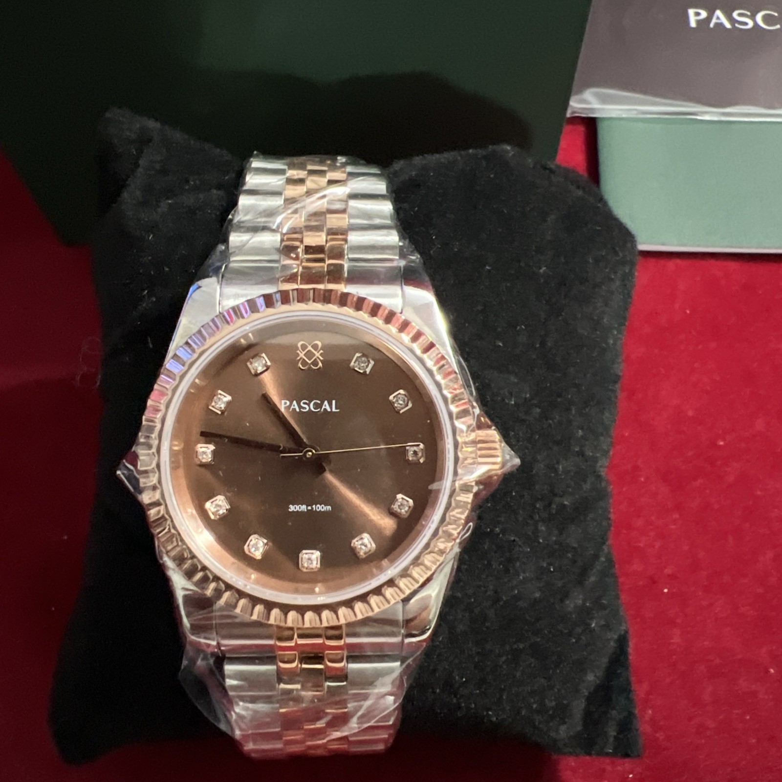 PASCAL Timeless Classic Diamond Watch for Men Women Lab Grown Quartz 36mm Brown