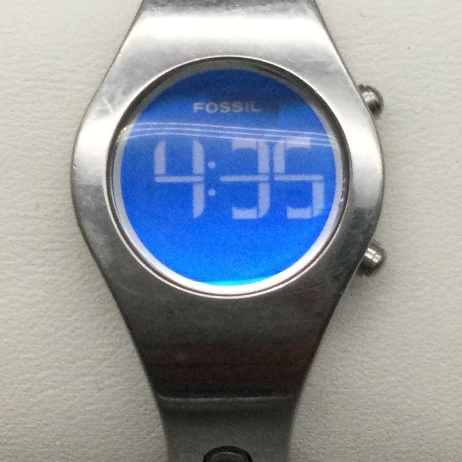 Fossil F2 Big Tic Womens Watch 23mm Blue Digital Dial Stainless ES-9114 6.5″