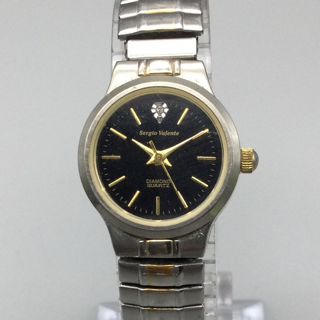 Sergio Valente Womens Watch 22mm Black Dial Two Tone Expansion Diamond