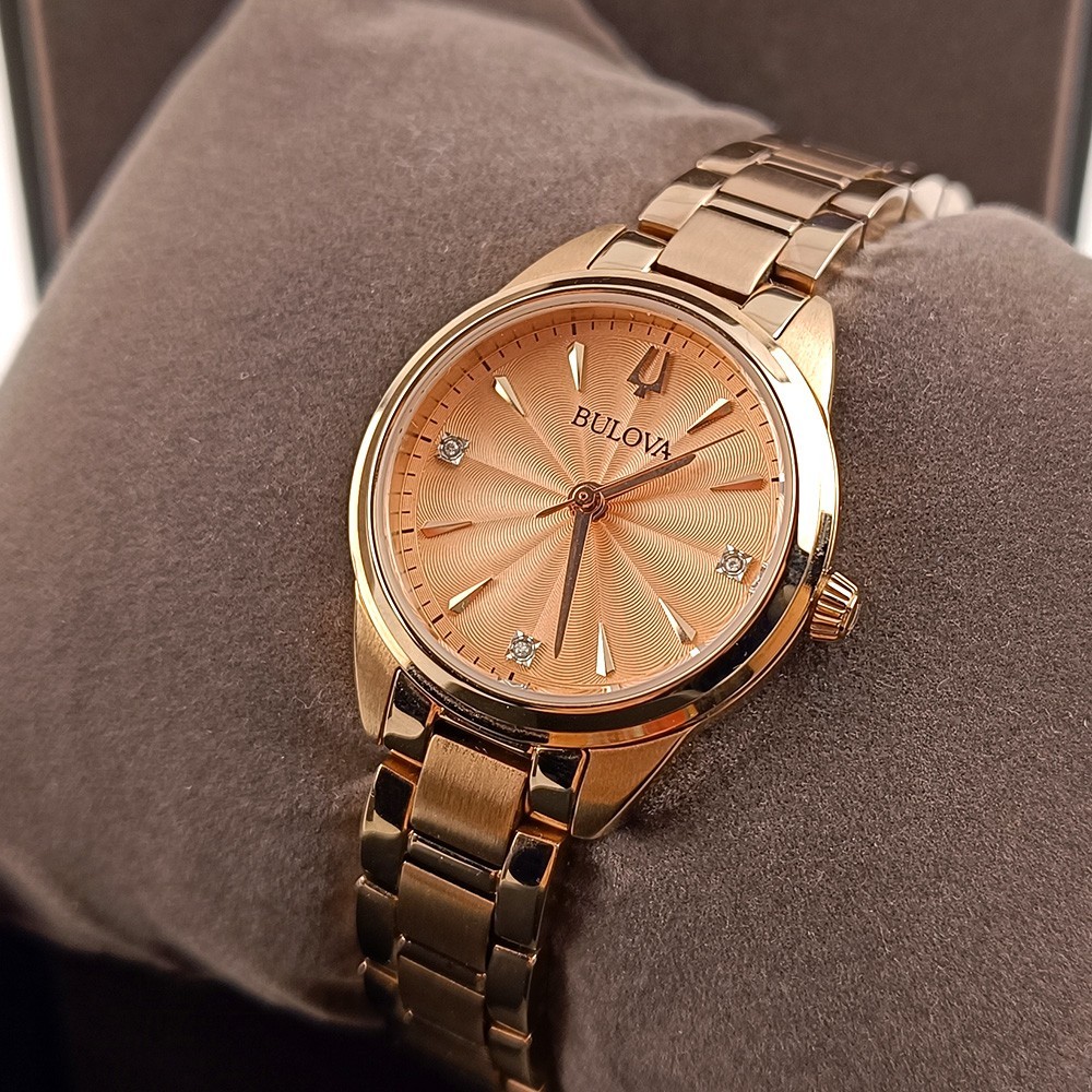 Women’s Bulova Sutton 97P151 Rose Gold Dial Bracelet Stainless Quartz Watch