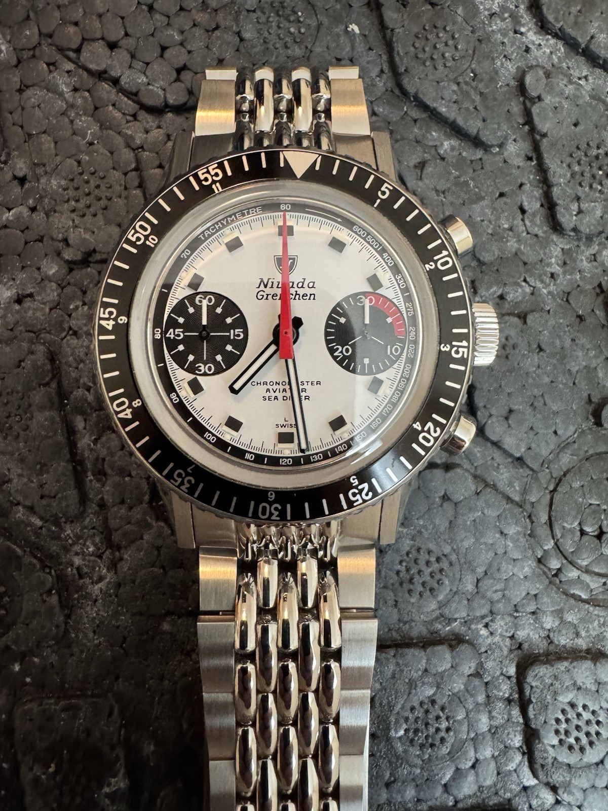 Nivada Grenchen CHRONOMASTER PANDA – 38MM Interchangeable Bezel – Beads Of Rice