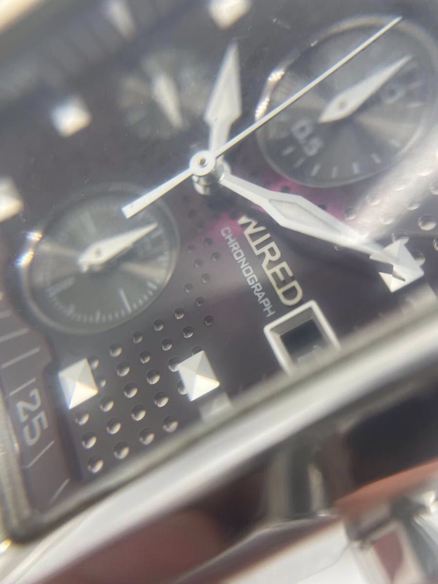 working SEIKO WIRED 7T92 0KF0 Chronograph Wristwatch Purple
