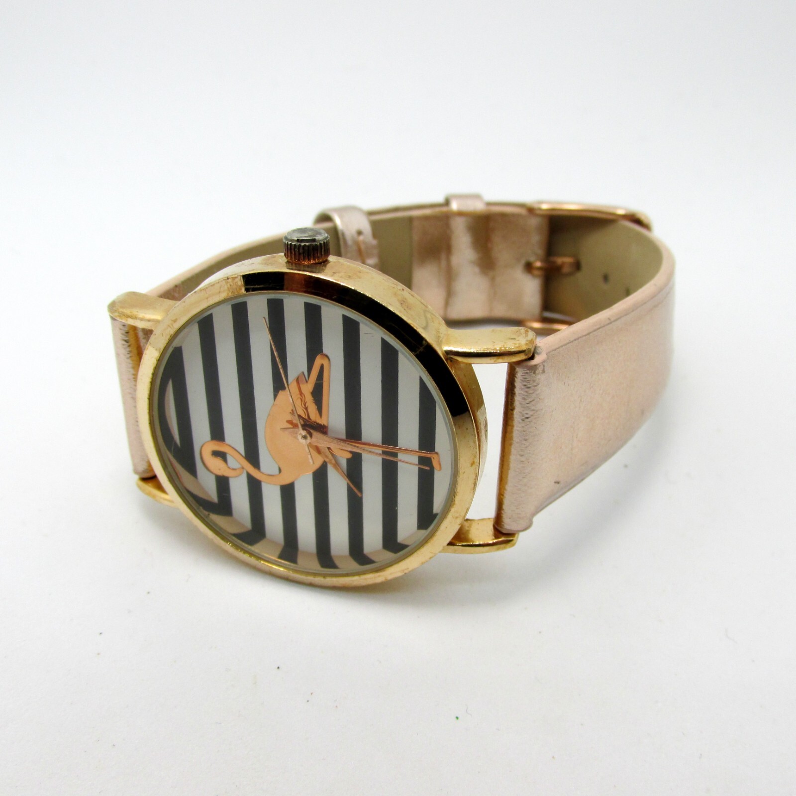 Women’s Rose Gold Band Geneva Platinum Flamingo Designer Watch New Battery Nice!