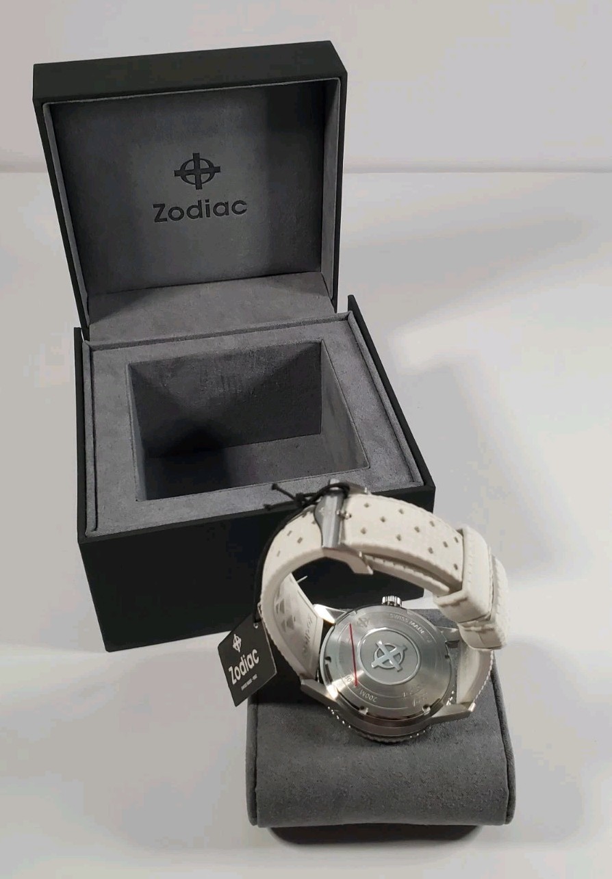 Zodiac Super Sea Wolf Diver Automatic White Teal Dial Rubber Watch ZO9309 $1589