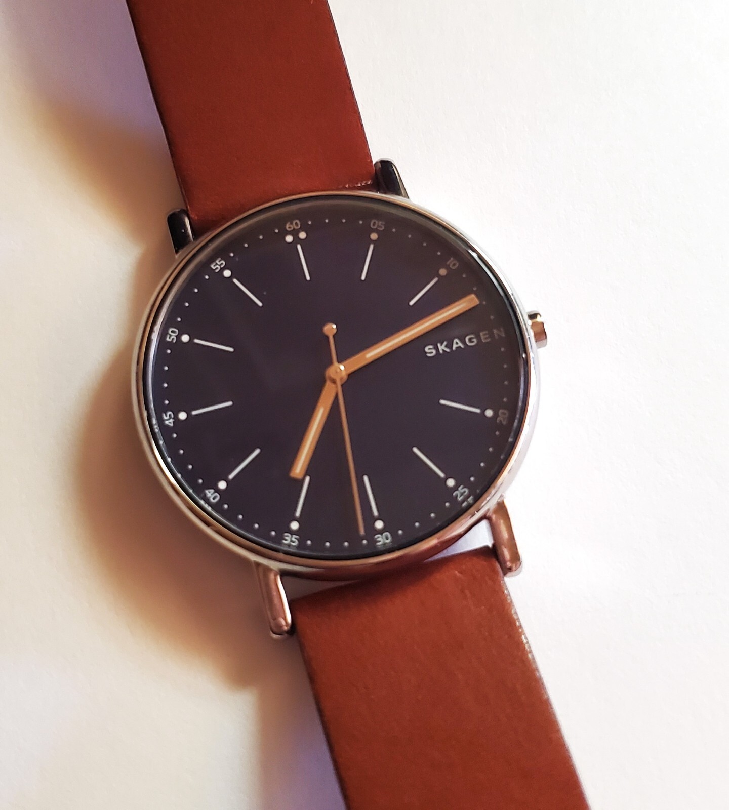 Skagen Mens SKW6355 Watch Signatur Blue Dial Red Band Silver Case Oversize