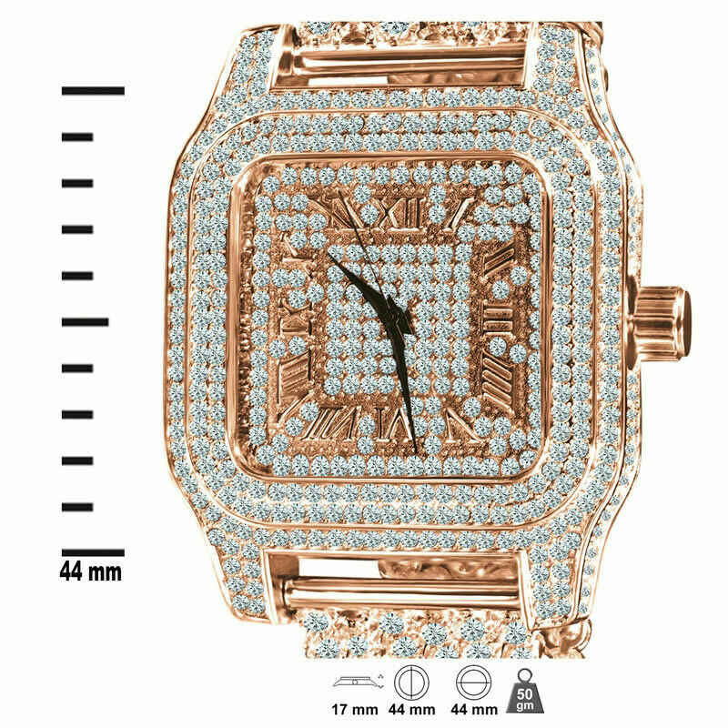 Men’s Square Hot Celebrity Style Copper Rose Gold Tone Full Cz Custom Watch New
