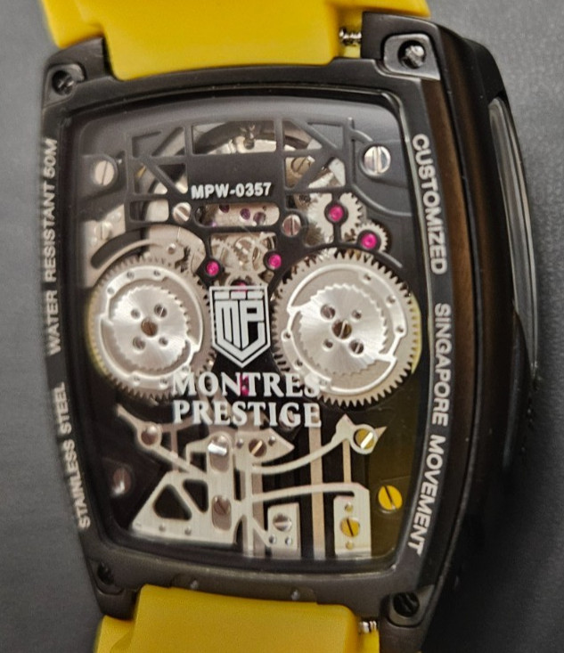Montres Prestige Engine X Skeleton Dial Automatic Watch 44mm Yellow MPW-0357 NIB
