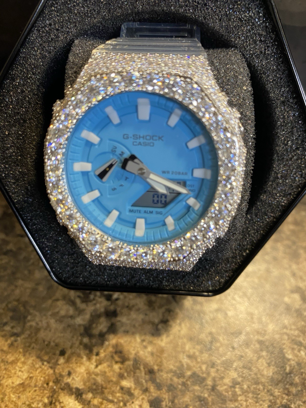 Casio G-SHOCK Analog/Digital Blue Dial Clear Resin Strap 200m WR Box Manual