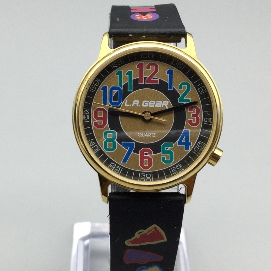 Vtg L.A. Gear Watch Women 31mm Gold Tone Multicolor Sneakers 90s New Battery