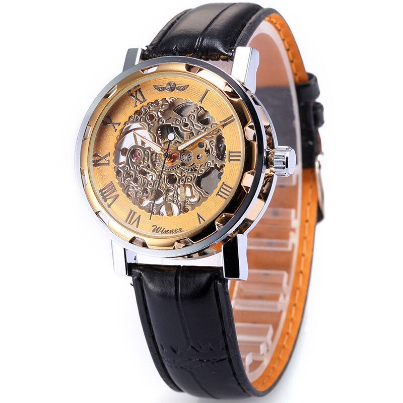 Men Classic Transparent Steampunk Skeleton Mechanical Stainless Steel Watch NEW