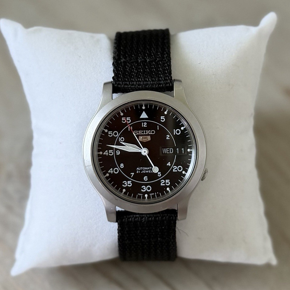 Seiko 5 SNK809 Automatic Day/Date Black Dial Black Nylon Strap