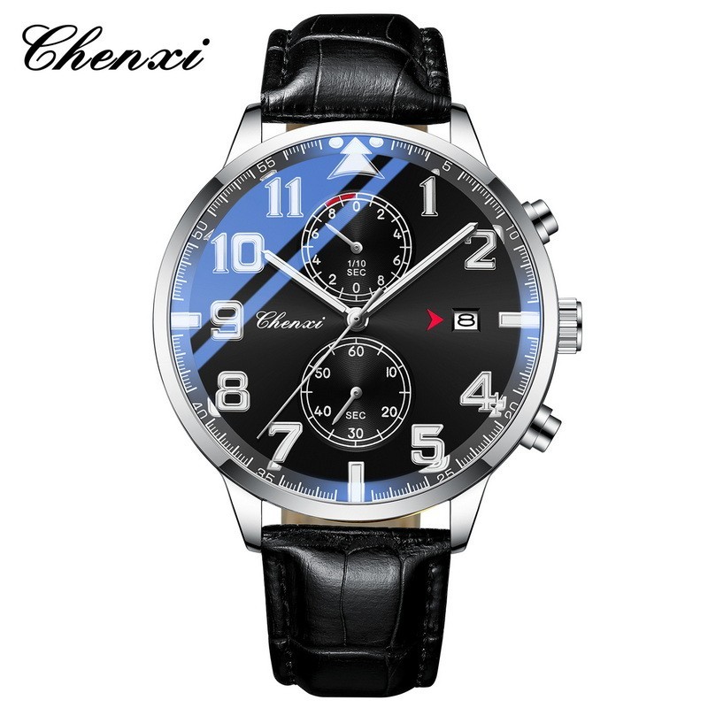 CHENXI Men’s Leather Calendar Multifunction Chronograph Luminous Quartz Watch