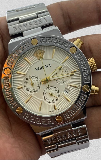 Luxury Versace Greca White Dial Chronograph-Date Quartz Men’s Good Wristwatch