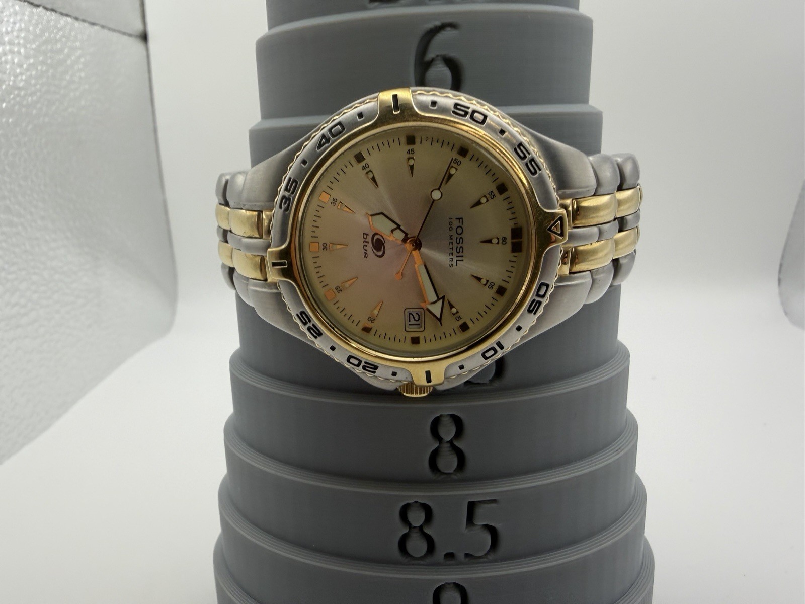 Fossil Blue 100M Two-Tone Quartz Men’s Watch Date Stainless Steel Runs Great