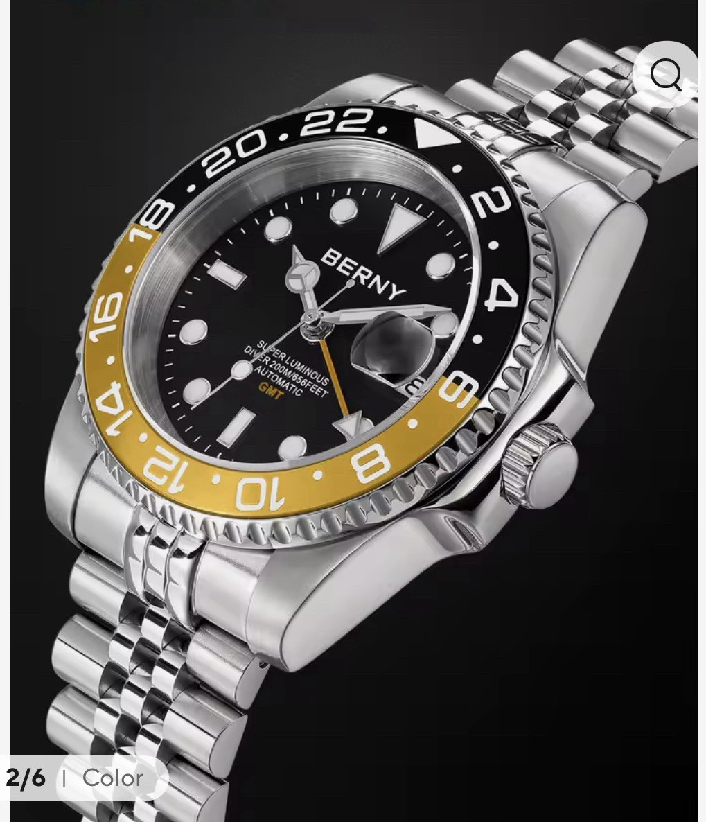 BERNY Watch Automatic GMT Black Dial Men’s Watch 1