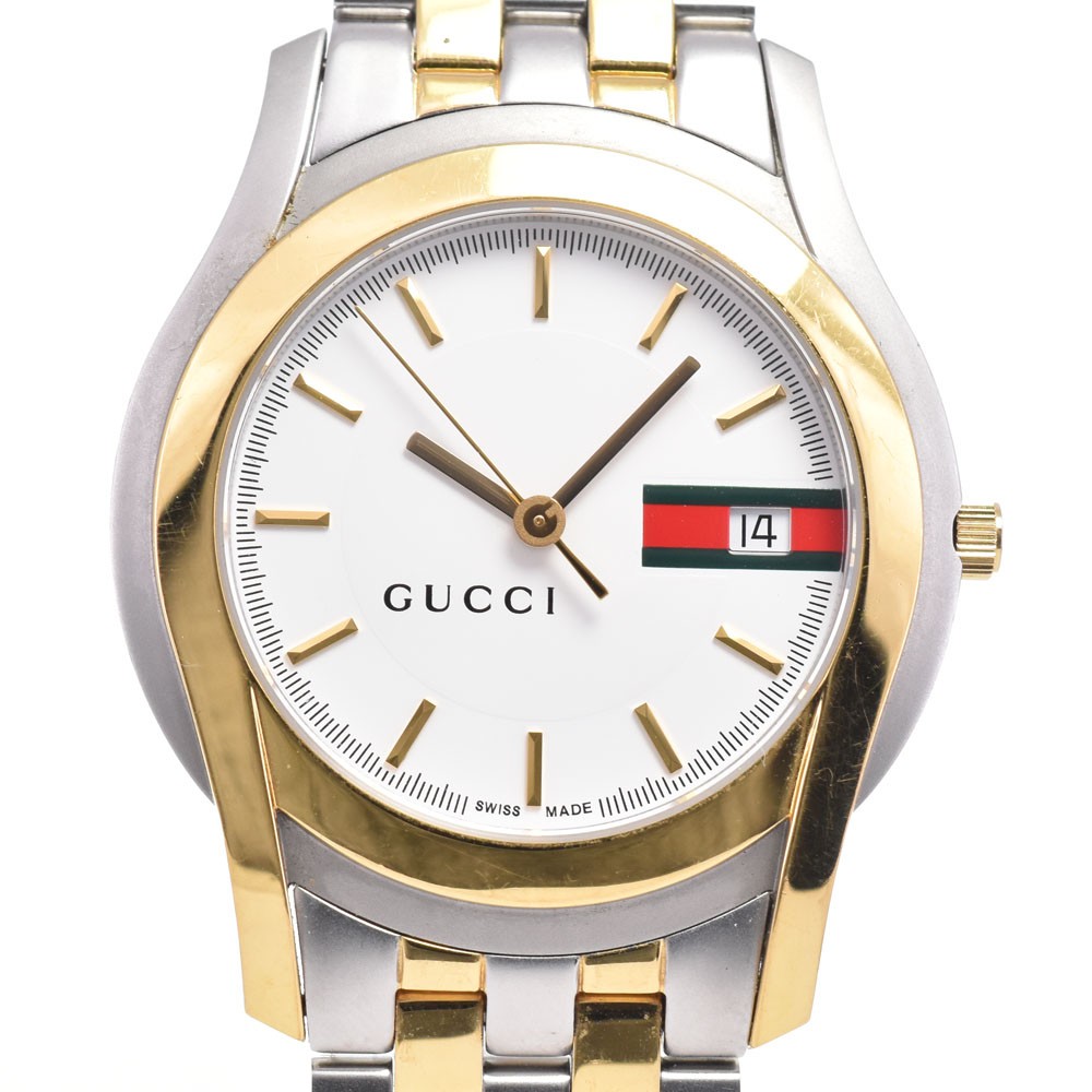 GUCCI 5500M Stainless Steel/Gold Plated white Dial Quartz Men’s Watch C#146650