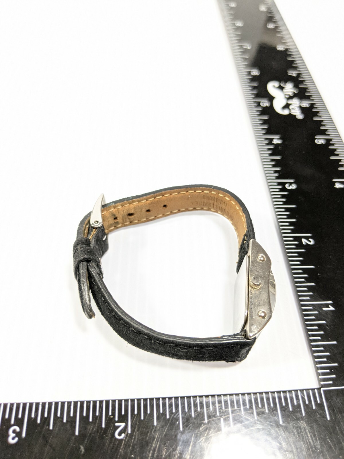 Hush Puppies Silver Tone Rectangle Face Black Suede Leather Band Watch 8 Inch