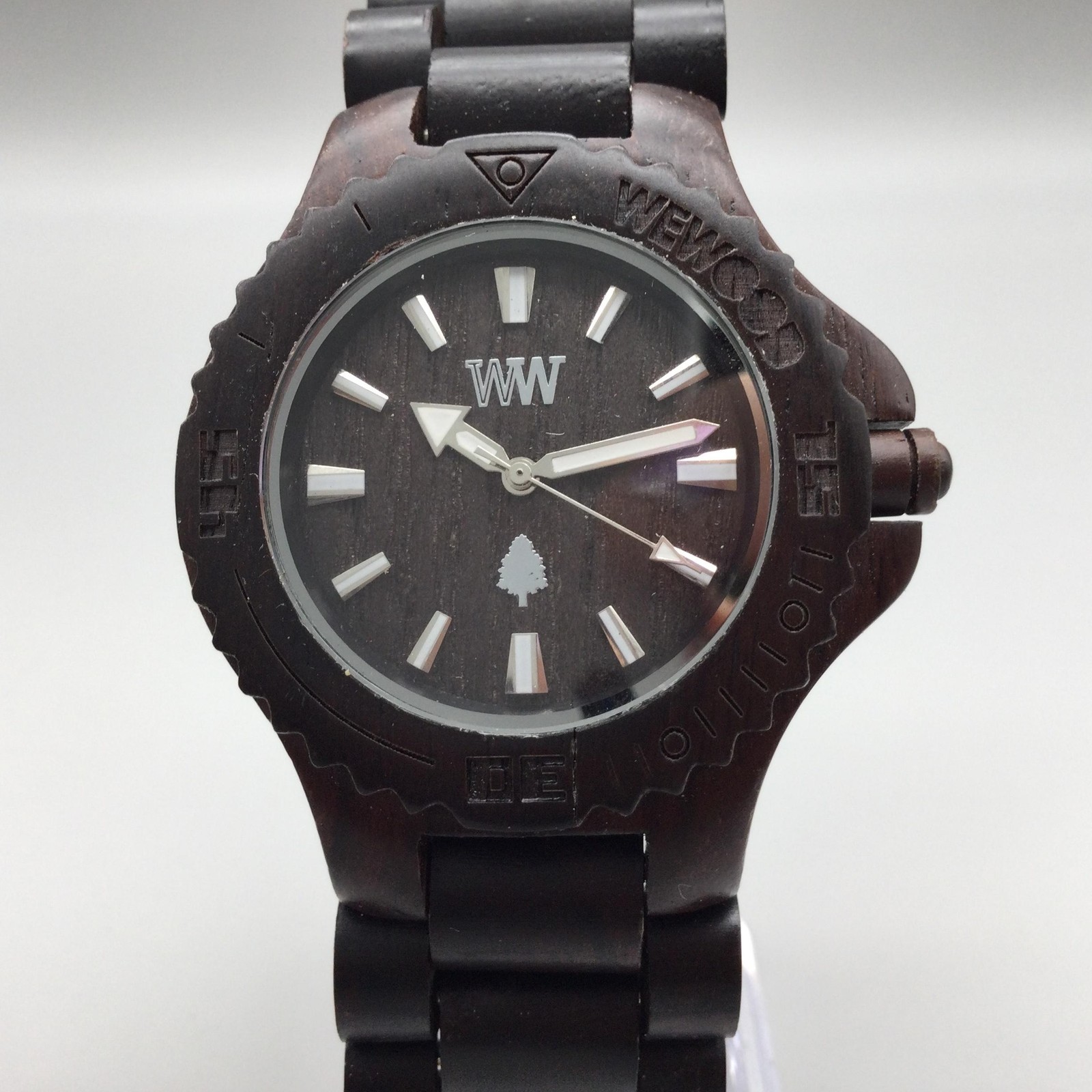 WeWOOD Mens Watch 41mm Brown Dial Dark Wood Bracelet New Battery 8.25″