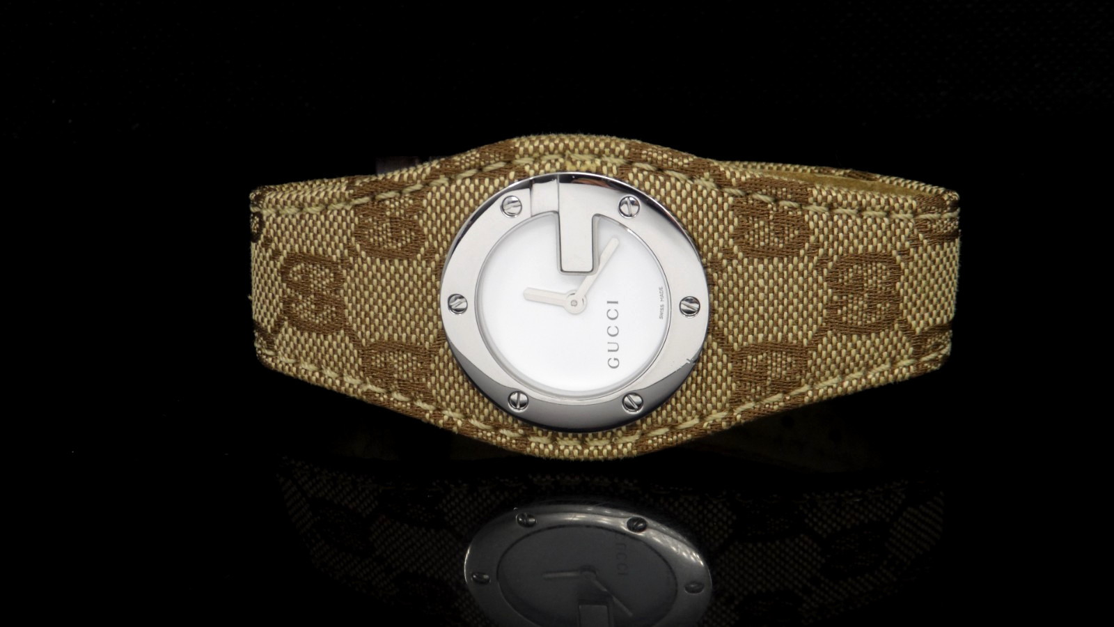 Gucci 104 Bandeau Series Guccissima-printed Fabric & Leather Strap Ladies Watch