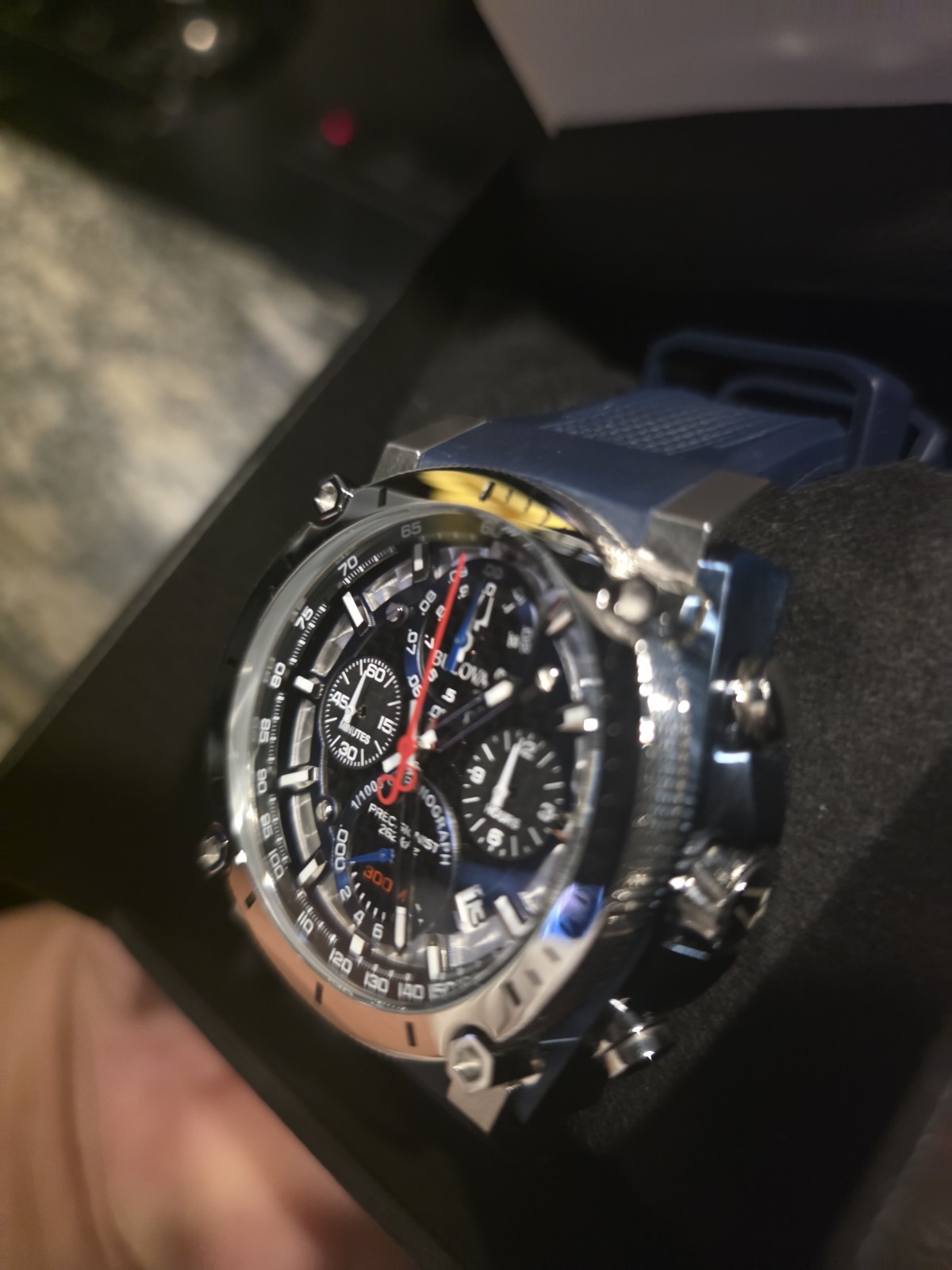 Bulova Precisionist Quartz Chronograph 300m 46mm Blue/Black Dial Date Box