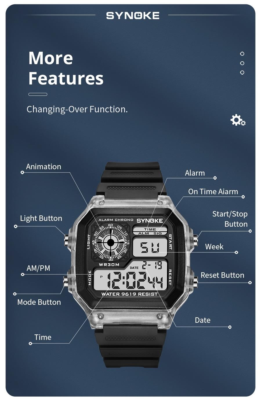 Synoke Waterproof Luminous Digital Sports Watch for Men and Women