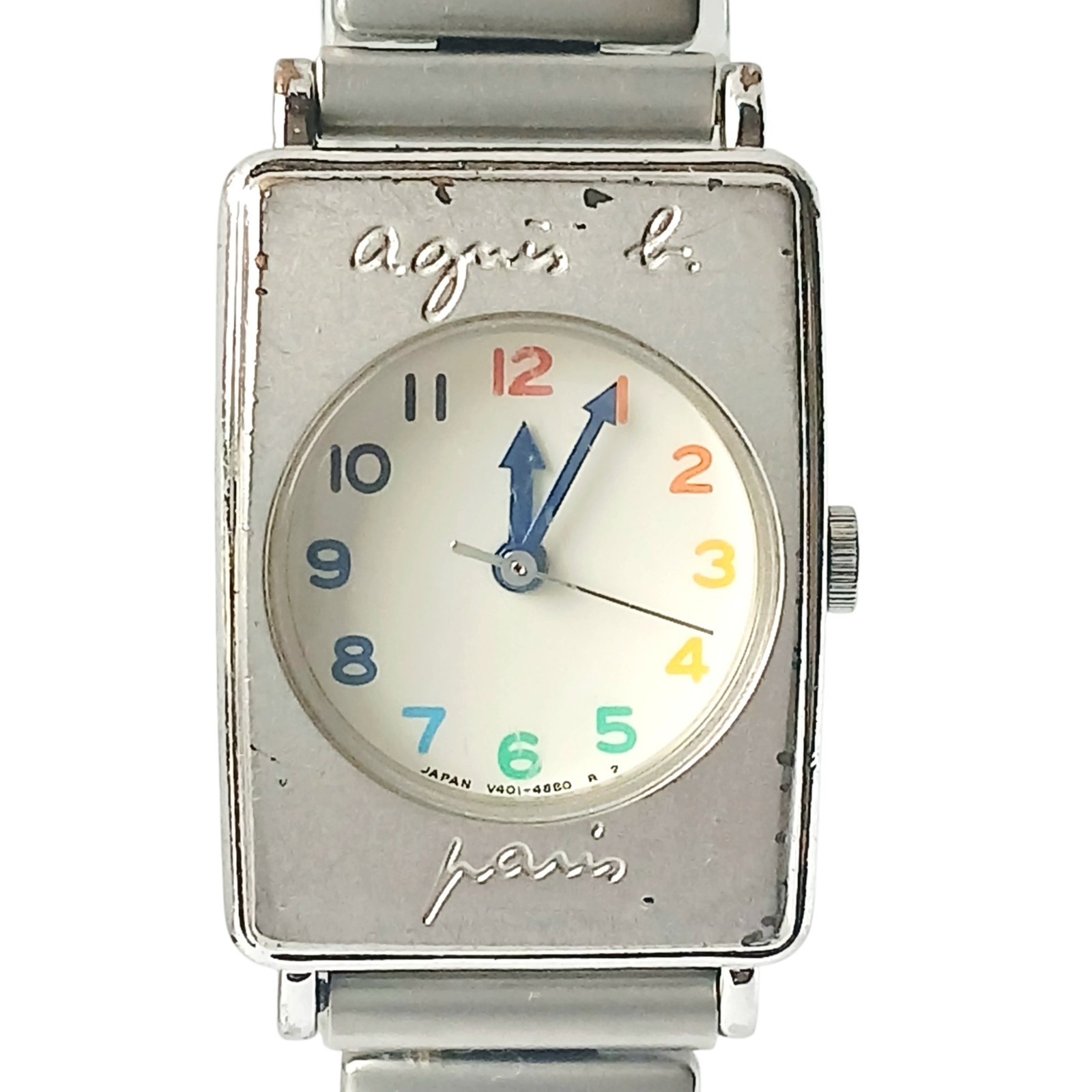 Agnes b. Paris Colorful Numeric Watch Seiko V401 Rectangle Silver Y2K 00 Japan