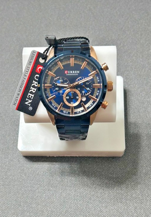 Curren Chronograph Men’s Wristwatch Blue Dial Blue Band Blue/Gold Case Box