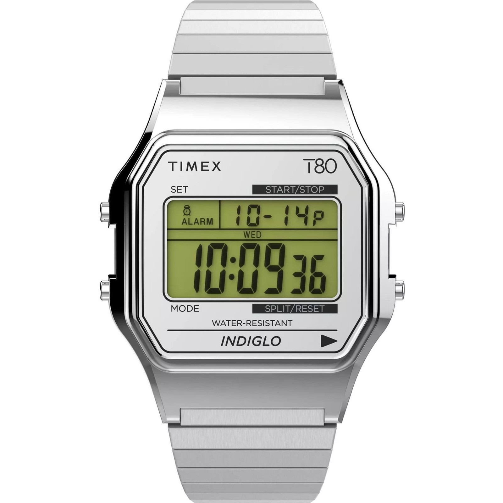 Timex Men’s Watch T80 Digital Dial Silver Tone Steel Bracelet TW2W68200VQ