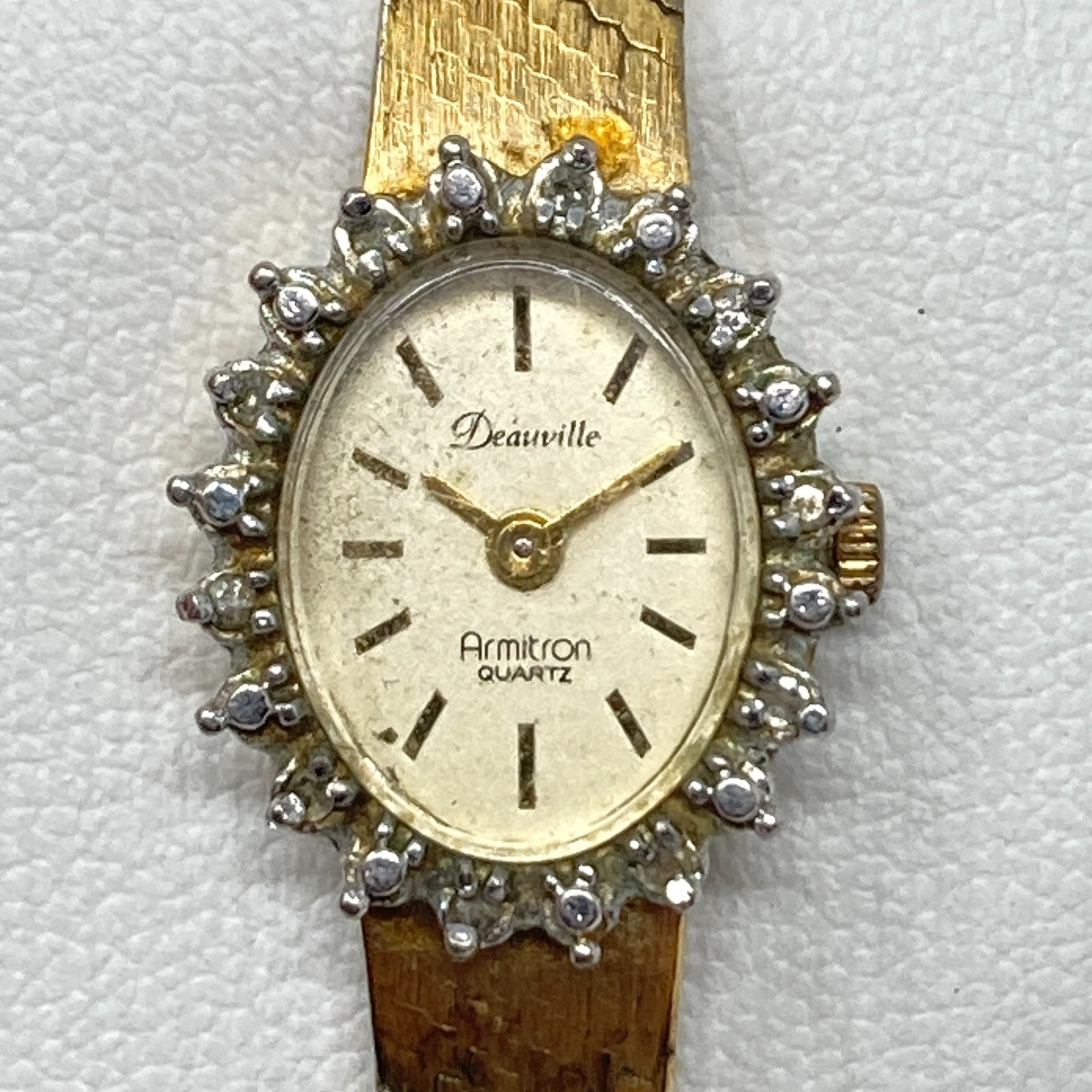 Vintage Armitron Deauville Womens Watch 14mm Gold Tone Crystals Oval New Battery